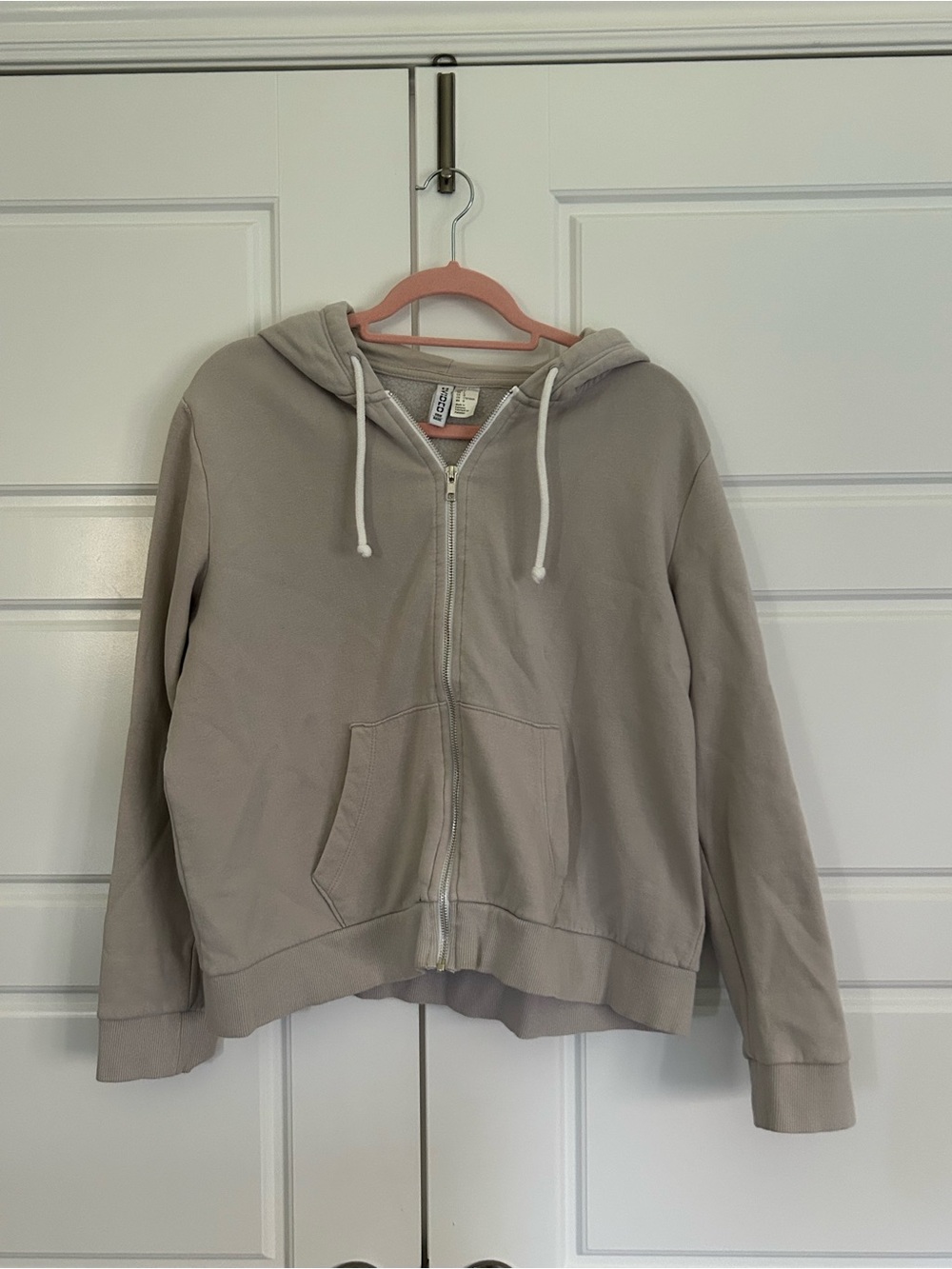 H&M Women’s Light Taupe Zip-Up Hoodie with Drawstring